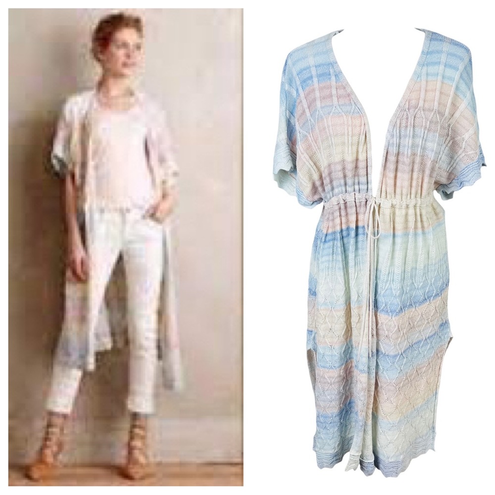Knitted and Knotted Ombré Pastel Striped Duster Cardigan